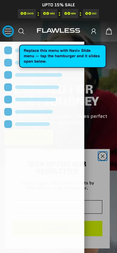 Navi+ Slide Menu on the Flawless Shopify theme Navi+ Slide Menu on the Flawless Shopify theme