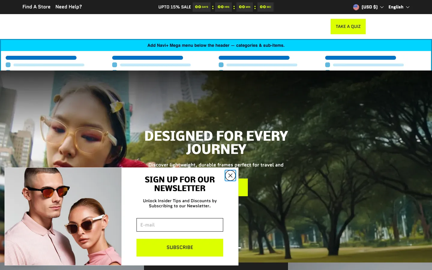 Navi+ Mega Menu inserted below the header on the Flawless Shopify theme Navi+ Mega Menu inserted below the header on the Flawless Shopify theme
