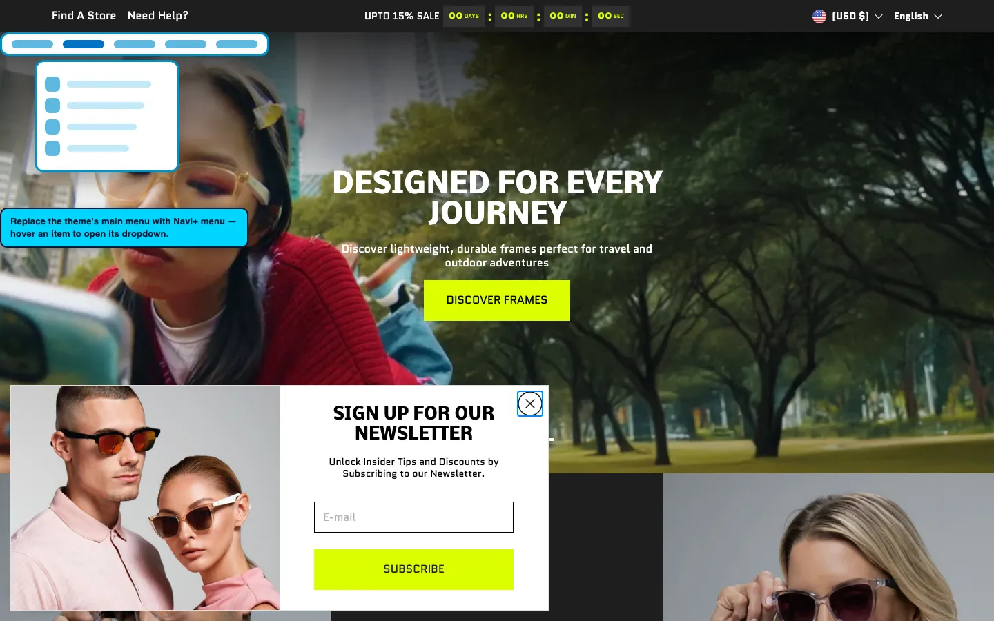 Navi+ Mega Menu replacing the desktop menu on the Flawless Shopify theme Navi+ Mega Menu replacing the desktop menu on the Flawless Shopify theme