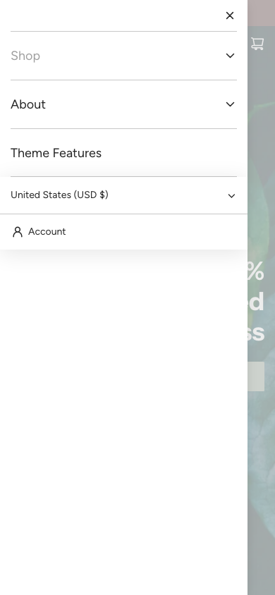 Hamburger → panel opened — Navi+ on the Flow Shopify theme