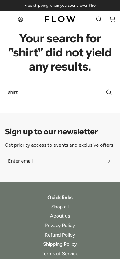 Search → panel opened — Navi+ on the Flow Shopify theme