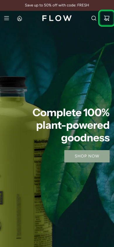 Cart → panel opened — Navi+ on the Flow Shopify theme