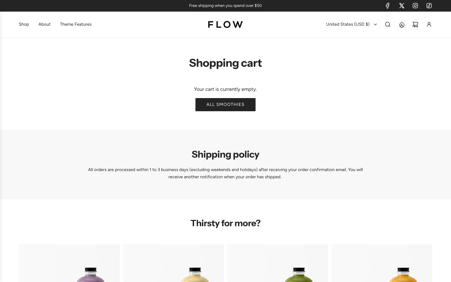 Cart → panel opened — Navi+ on the Flow Shopify theme