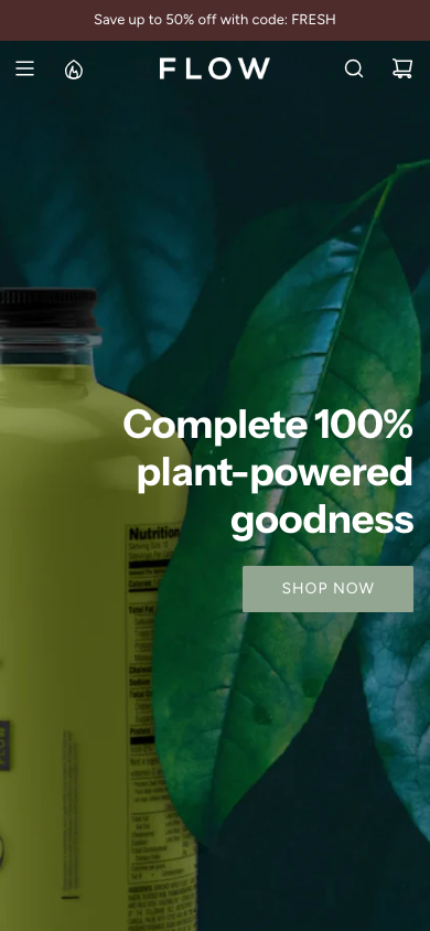 Menu inserted below header — Navi+ on the Flow Shopify theme