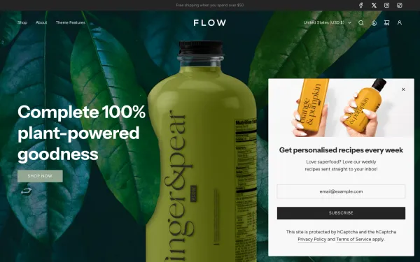 Full-page desktop screenshot of Shopify Flow theme demo store