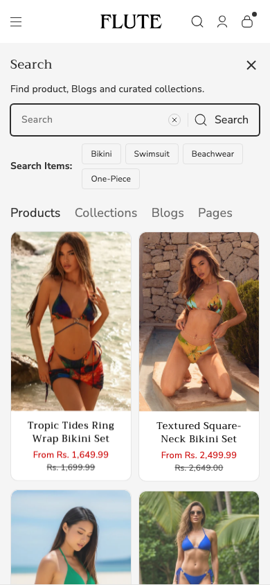 Search → panel opened — Navi+ on the Flute Shopify theme Search → panel opened — Navi+ on the Flute Shopify theme