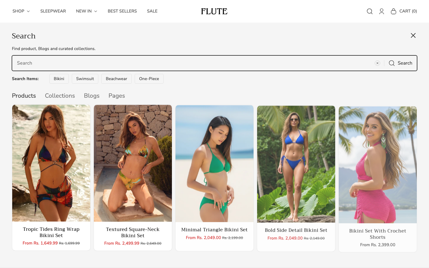 Search → panel opened — Navi+ on the Flute Shopify theme Search → panel opened — Navi+ on the Flute Shopify theme