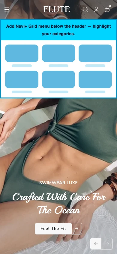 Navi+ Grid Menu on the Flute Shopify theme Navi+ Grid Menu on the Flute Shopify theme