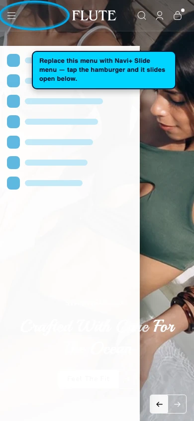 Navi+ Slide Menu on the Flute Shopify theme Navi+ Slide Menu on the Flute Shopify theme