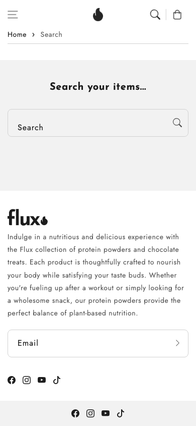 Search → panel opened — Navi+ on the Flux Shopify theme