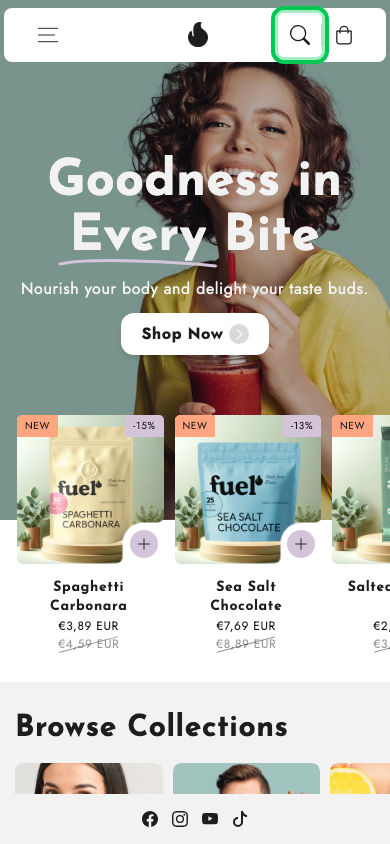 Search → panel opened — Navi+ on the Flux Shopify theme
