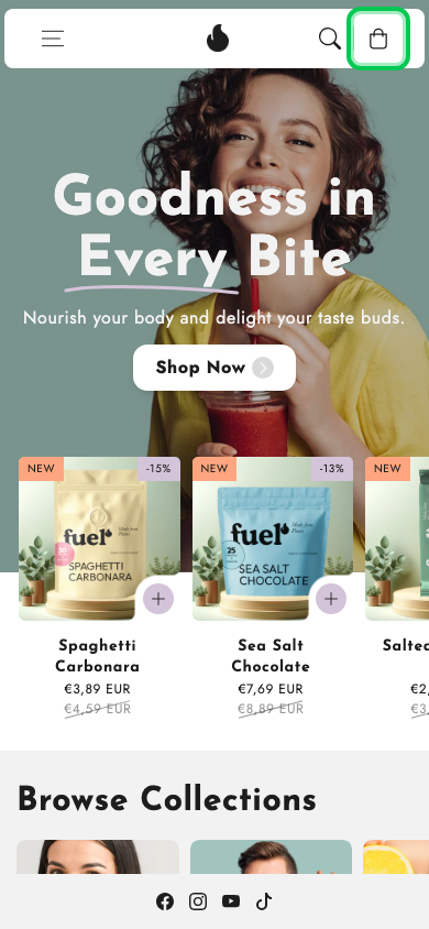 Cart → panel opened — Navi+ on the Flux Shopify theme