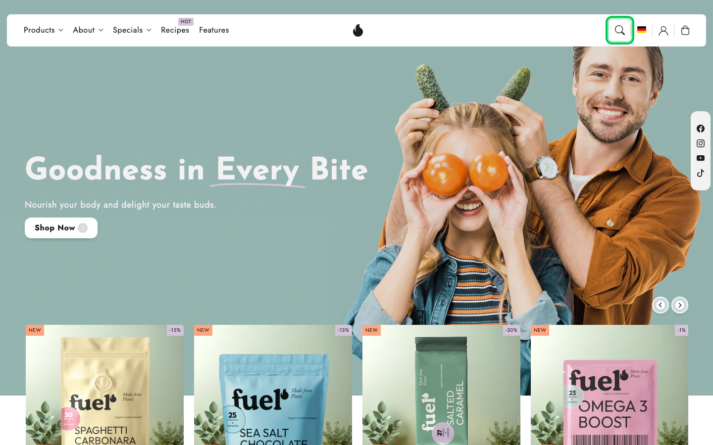 Search → panel opened — Navi+ on the Flux Shopify theme