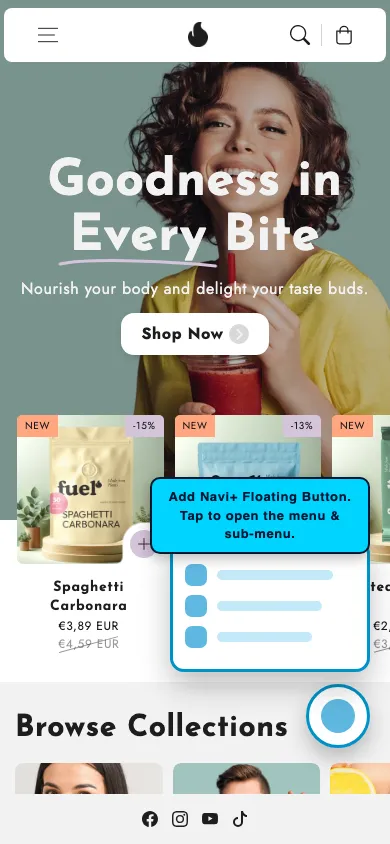Navi+ FAB on the Flux Shopify theme Navi+ FAB on the Flux Shopify theme