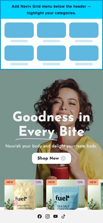 Navi+ Grid Menu on the Flux Shopify theme Navi+ Grid Menu on the Flux Shopify theme