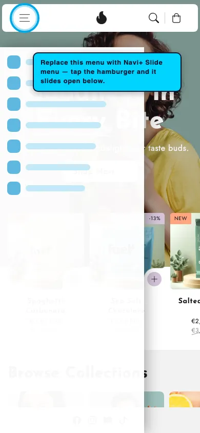 Navi+ Slide Menu on the Flux Shopify theme Navi+ Slide Menu on the Flux Shopify theme