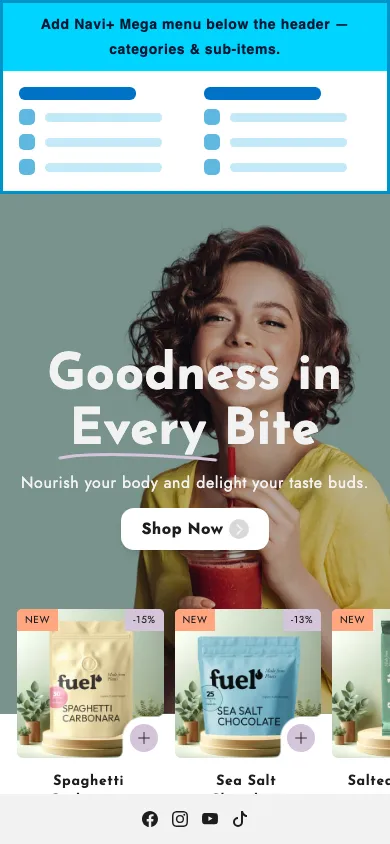 Navi+ mobile Mega Menu on the Flux Shopify theme Navi+ mobile Mega Menu on the Flux Shopify theme