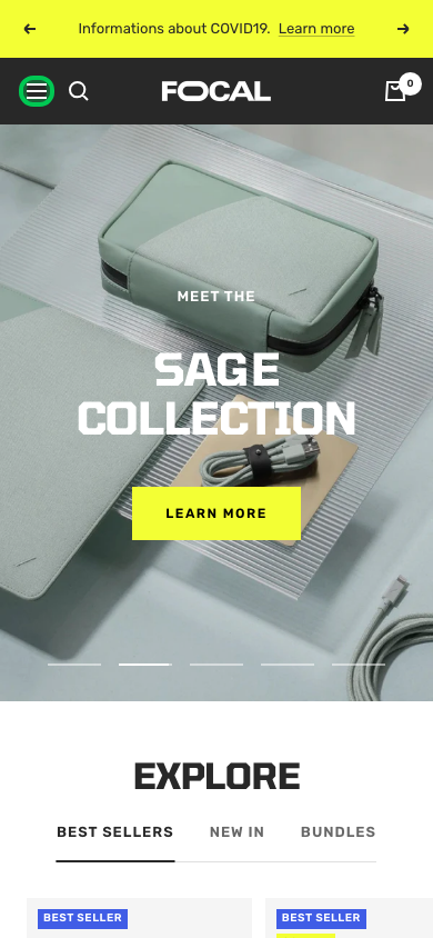 Hamburger → panel opened — Navi+ on the Focal Shopify theme Hamburger → panel opened — Navi+ on the Focal Shopify theme