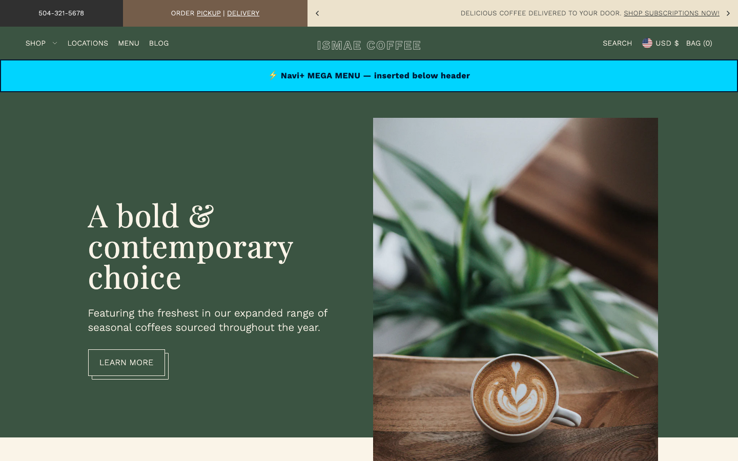 Menu inserted below header — Navi+ on the Foodie Shopify theme Menu inserted below header — Navi+ on the Foodie Shopify theme