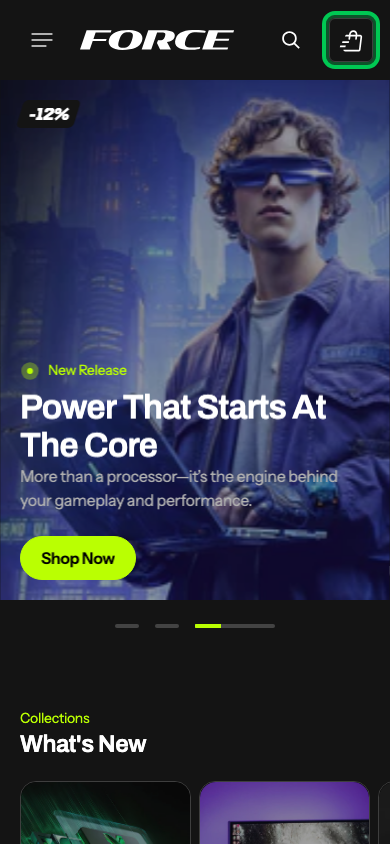 Cart → panel opened — Navi+ on the Force Shopify theme