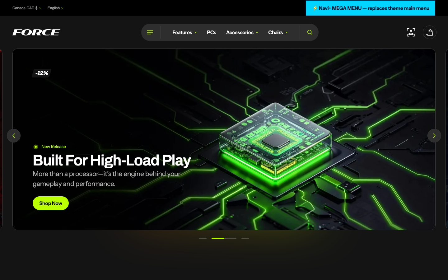 Replace main menu — Navi+ on the Force Shopify theme