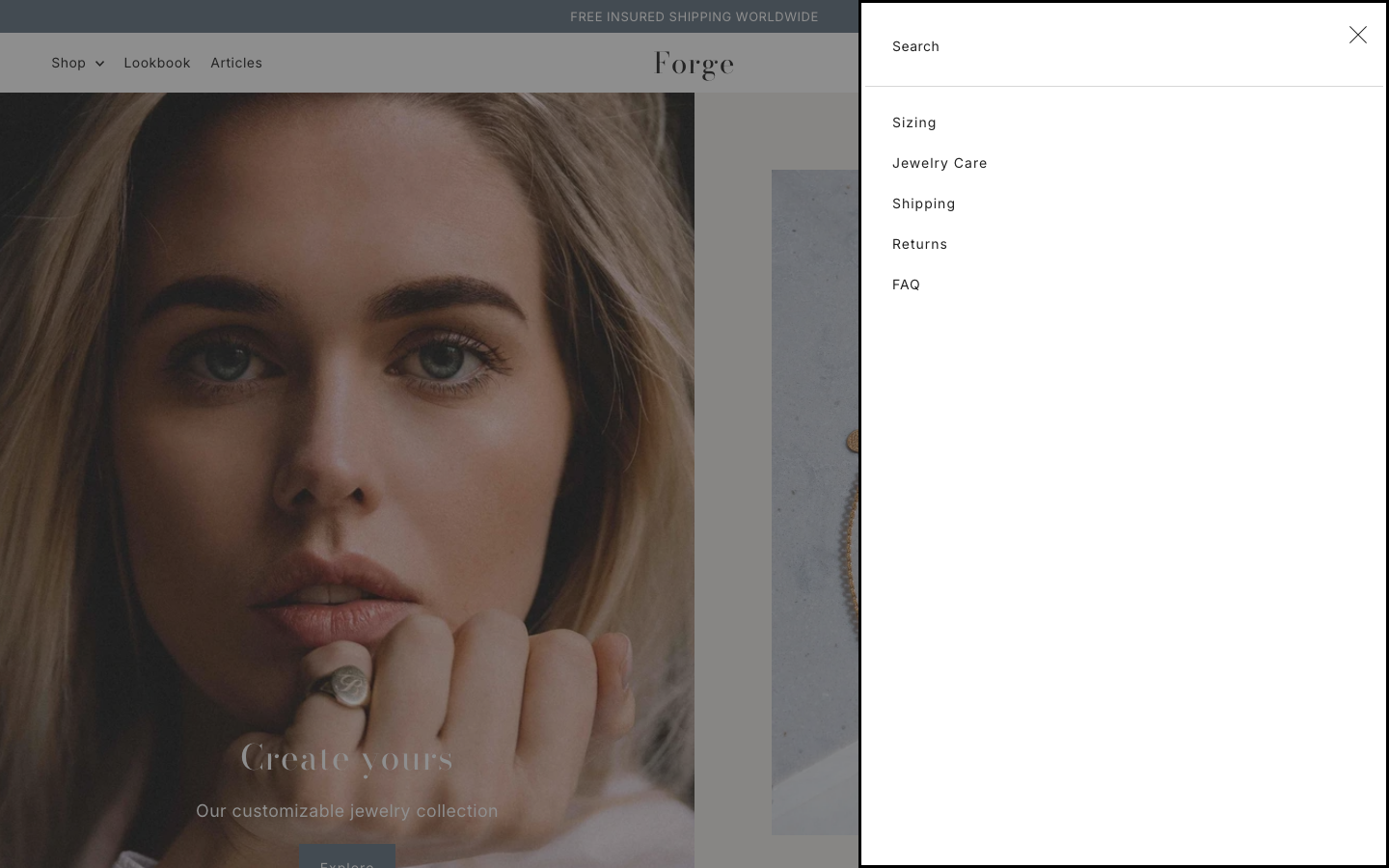 Search → panel opened — Navi+ on the Forge Shopify theme Search → panel opened — Navi+ on the Forge Shopify theme