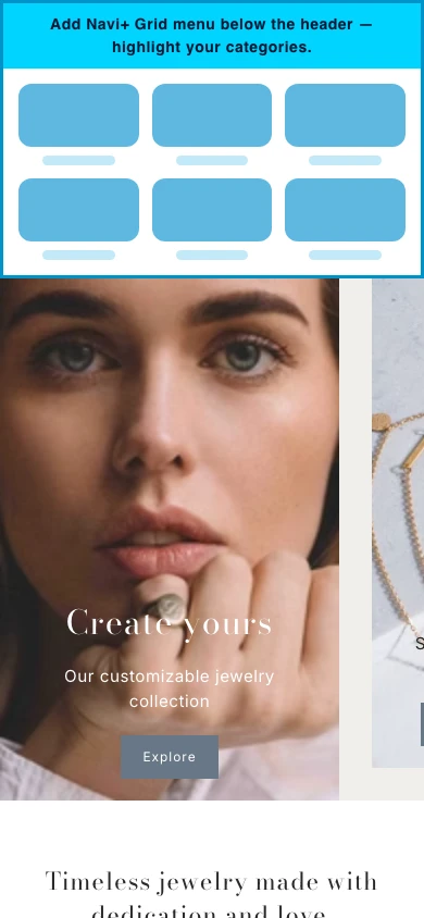 Navi+ Grid Menu on the Forge Shopify theme Navi+ Grid Menu on the Forge Shopify theme