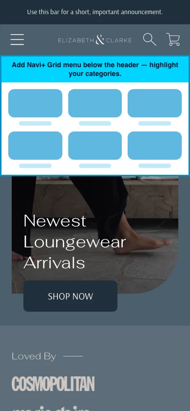 Navi+ Grid Menu on the Frame Shopify theme Navi+ Grid Menu on the Frame Shopify theme