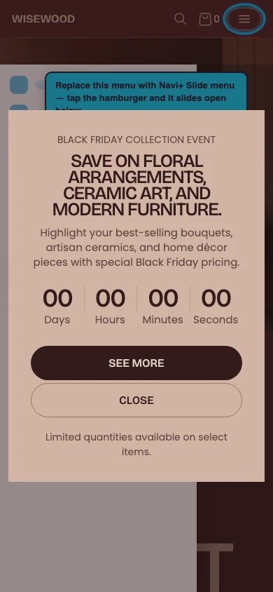 Navi+ Slide Menu on the Fullframe Shopify theme Navi+ Slide Menu on the Fullframe Shopify theme