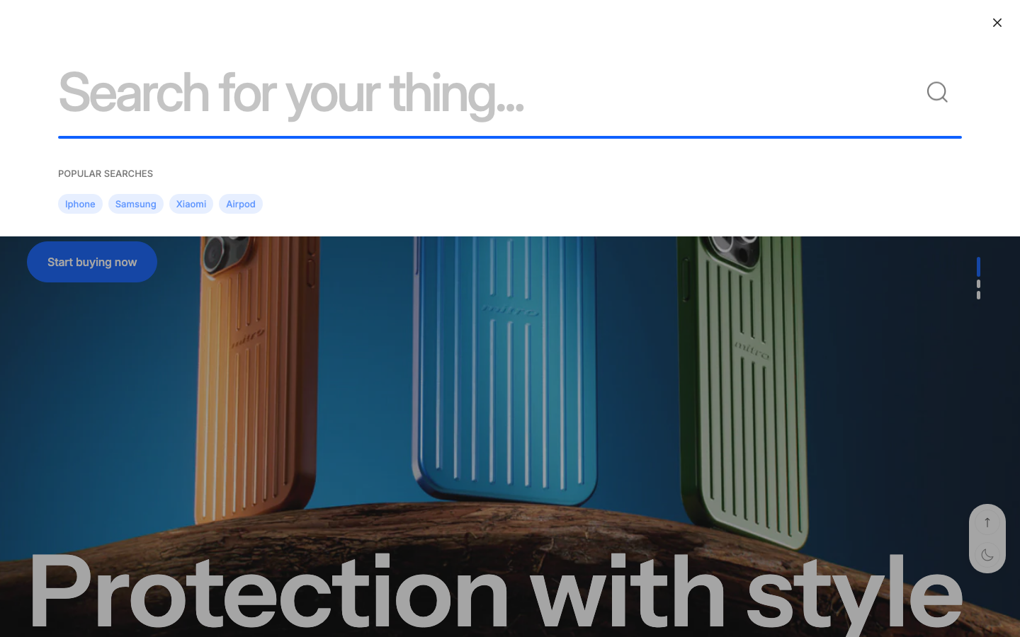 Search → panel opened — Navi+ on the Futurer Shopify theme
