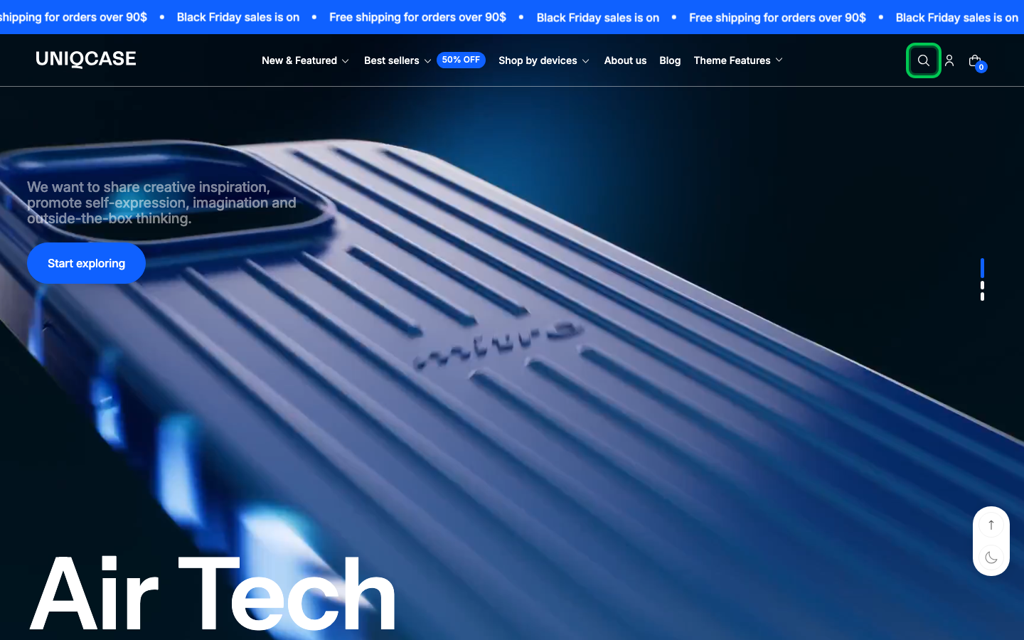 Search → panel opened — Navi+ on the Futurer Shopify theme