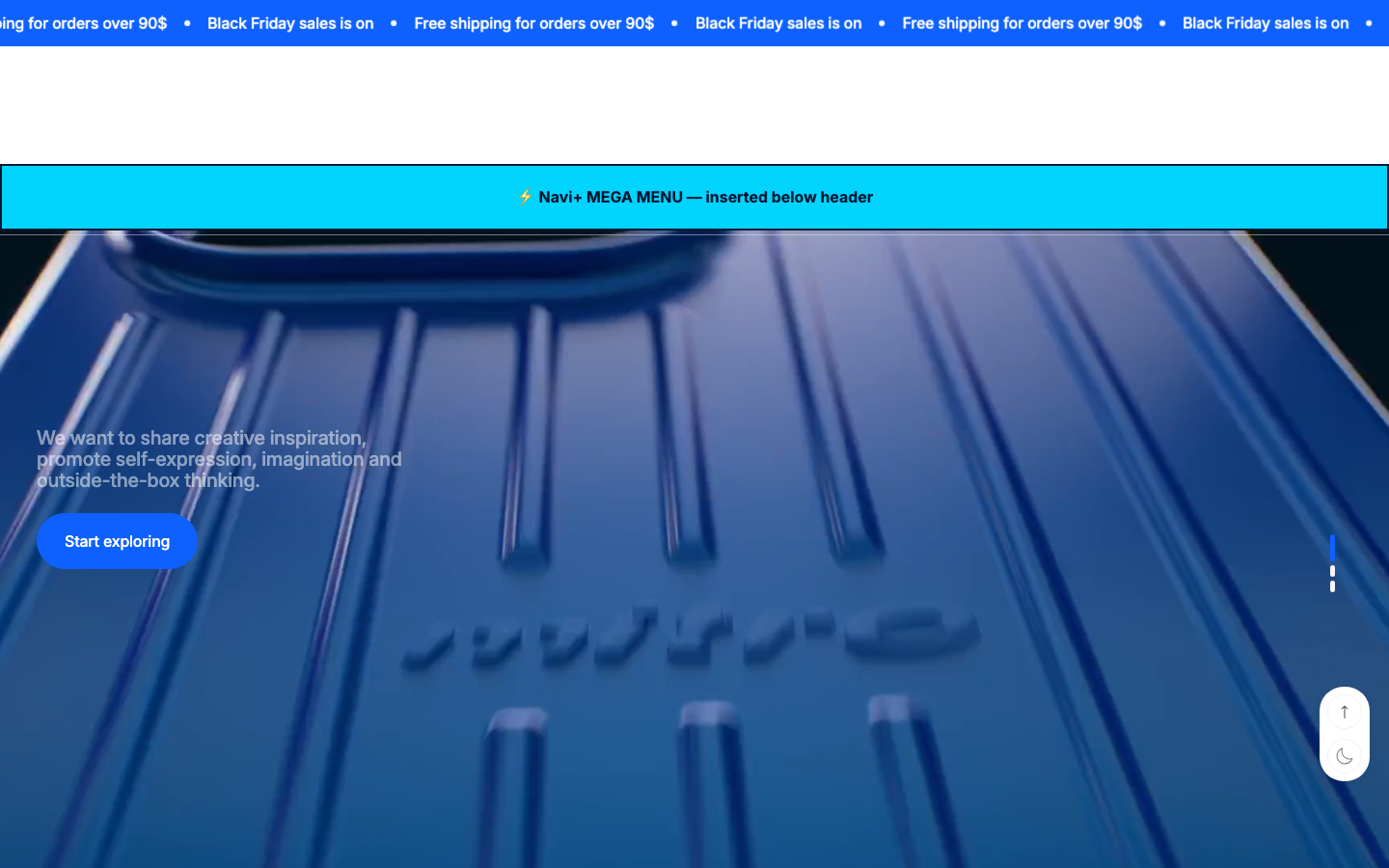 Menu inserted below header — Navi+ on the Futurer Shopify theme