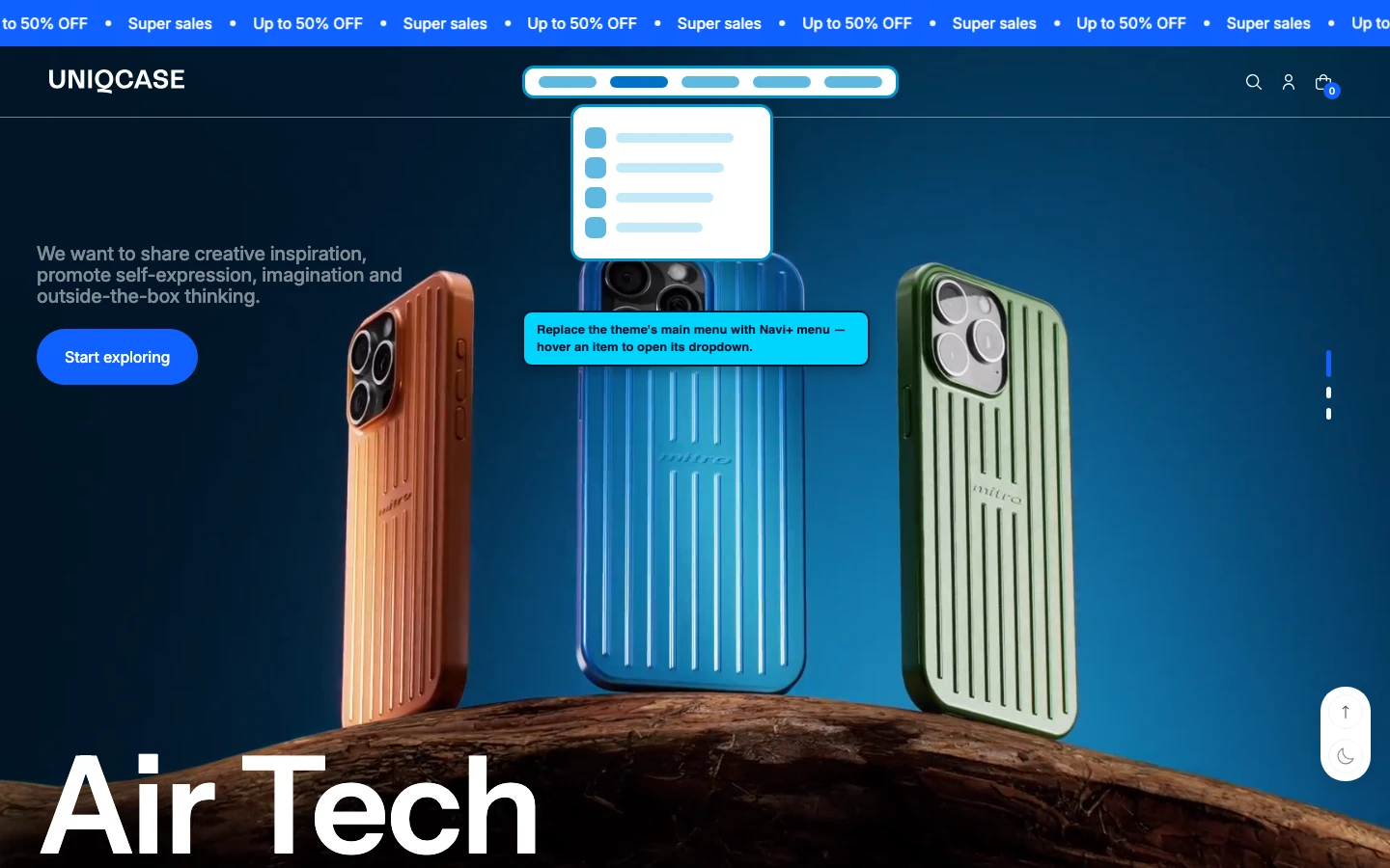 Navi+ Mega Menu replacing the desktop menu on the Futurer Shopify theme Navi+ Mega Menu replacing the desktop menu on the Futurer Shopify theme