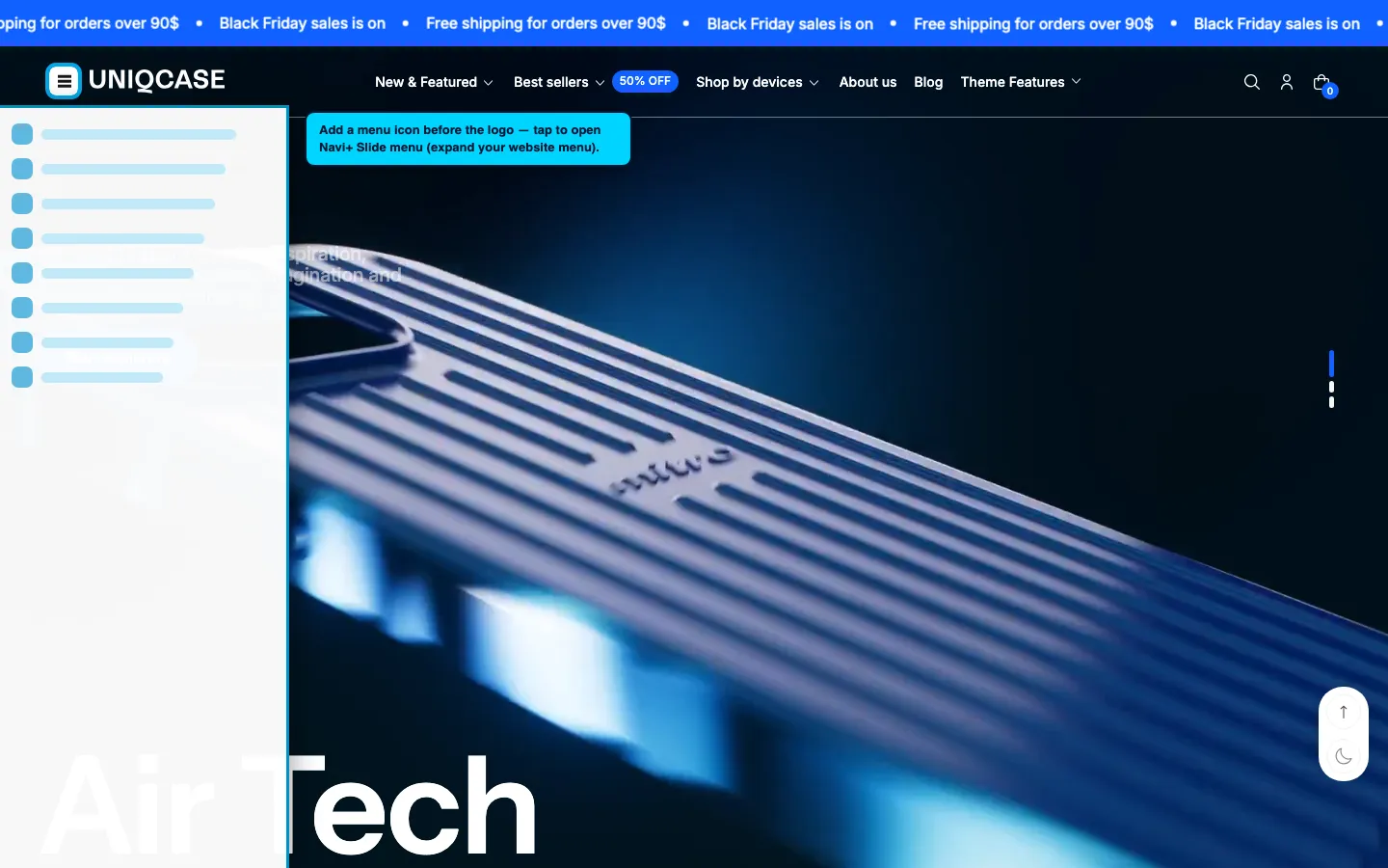Navi+ trigger icon before the logo on the Futurer Shopify theme Navi+ trigger icon before the logo on the Futurer Shopify theme
