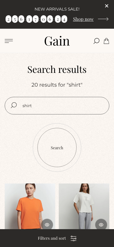 Search → panel opened — Navi+ on the Gain Shopify theme Search → panel opened — Navi+ on the Gain Shopify theme