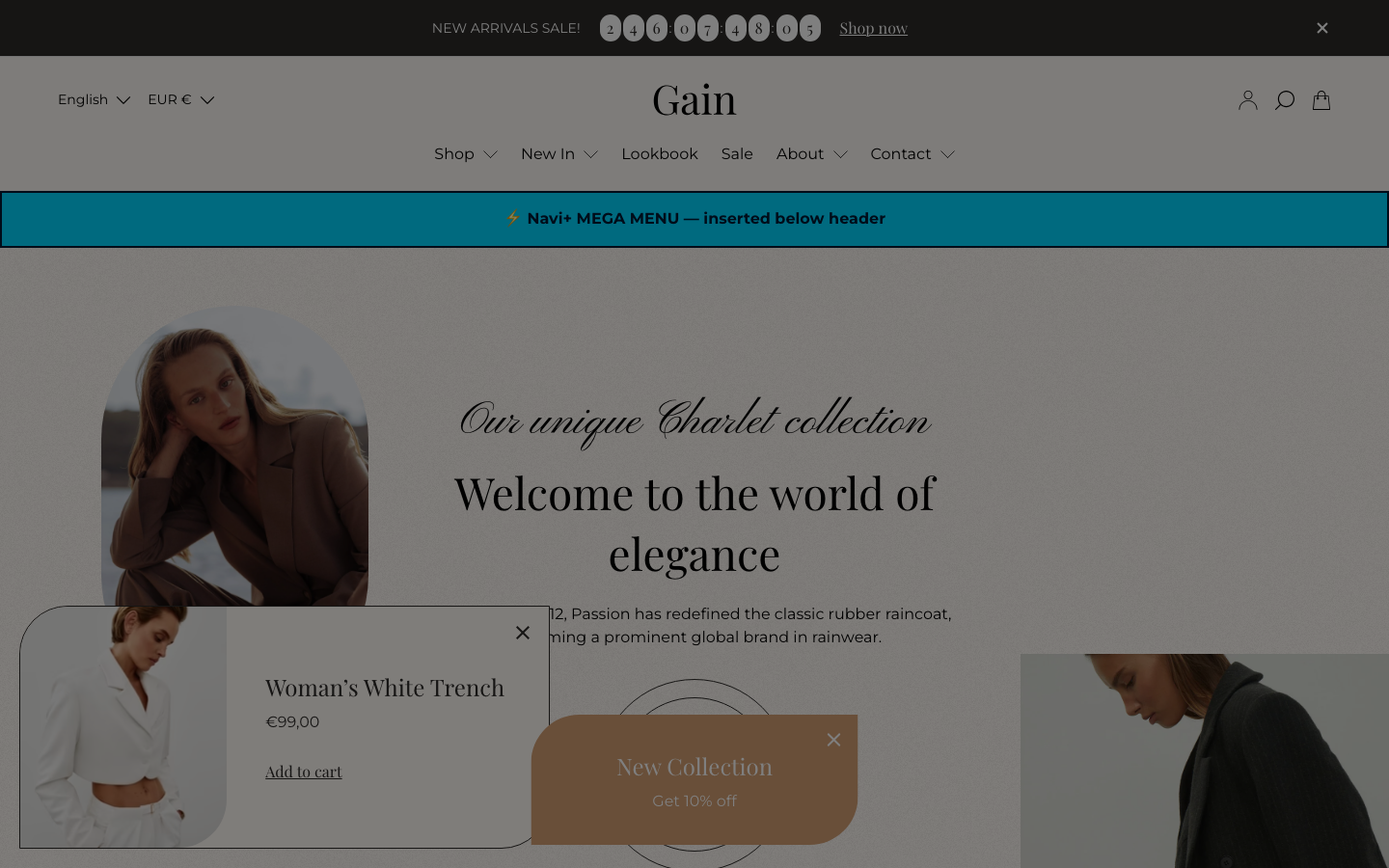 Menu inserted below header — Navi+ on the Gain Shopify theme Menu inserted below header — Navi+ on the Gain Shopify theme