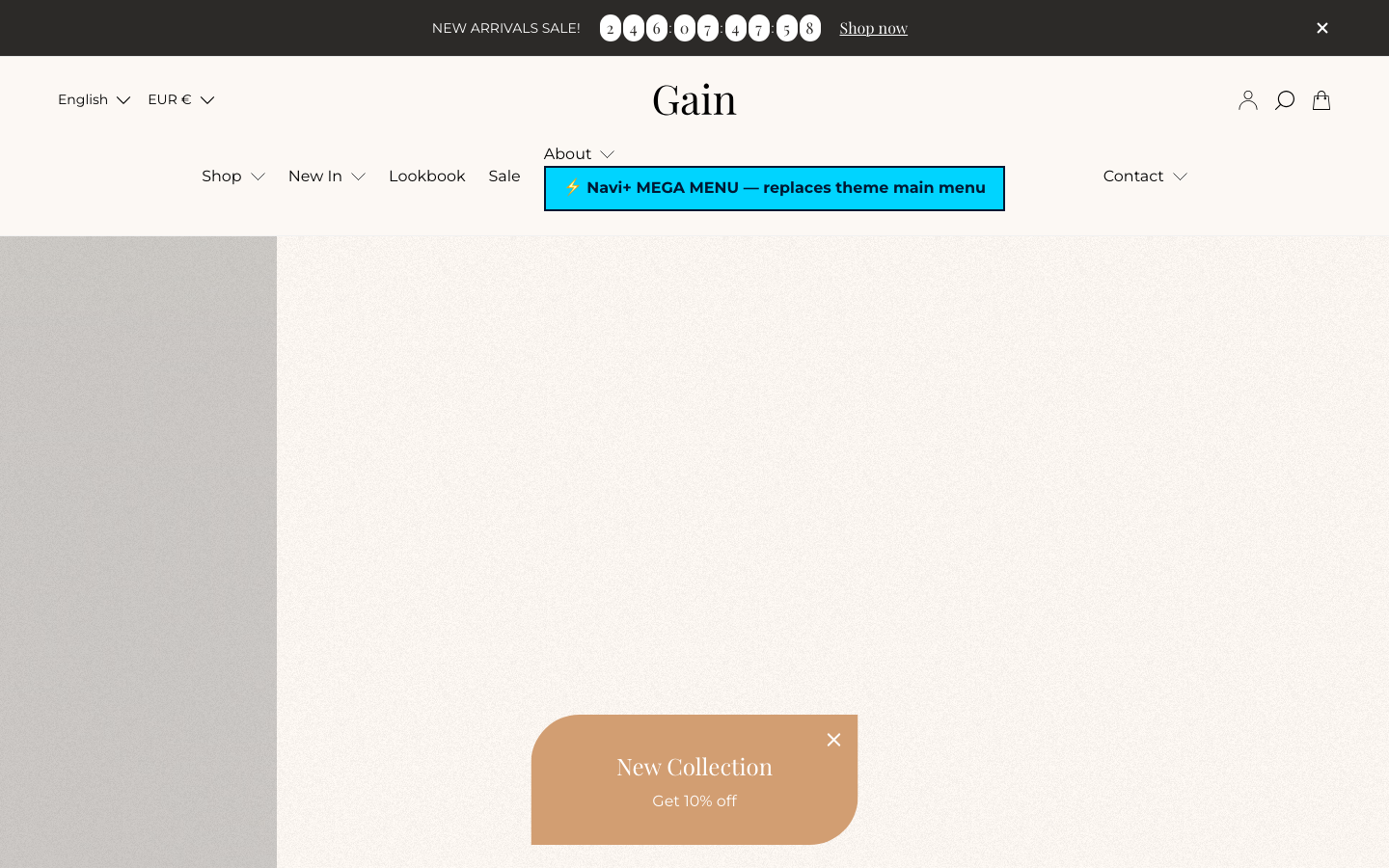 Replace main menu — Navi+ on the Gain Shopify theme Replace main menu — Navi+ on the Gain Shopify theme