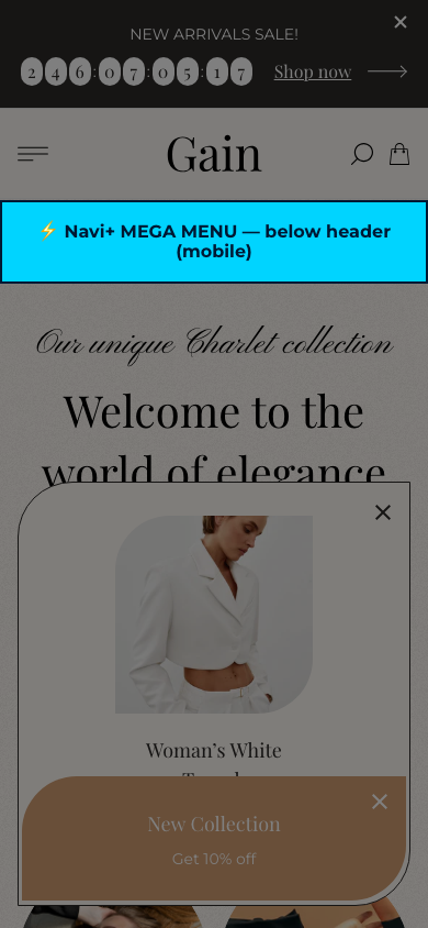Menu inserted below header — Navi+ on the Gain Shopify theme Menu inserted below header — Navi+ on the Gain Shopify theme