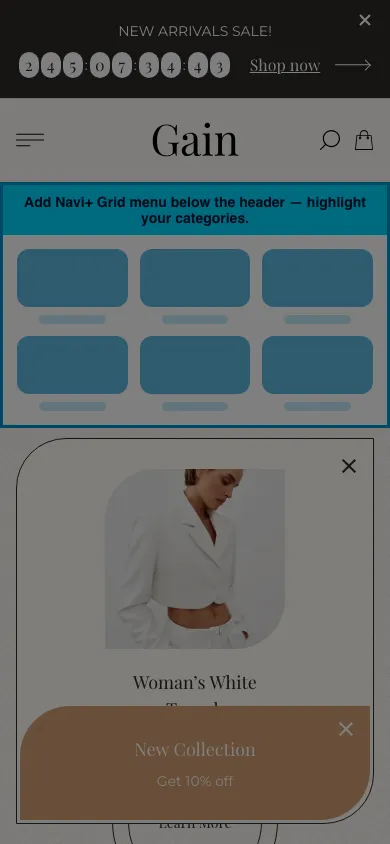 Navi+ Grid Menu on the Gain Shopify theme Navi+ Grid Menu on the Gain Shopify theme