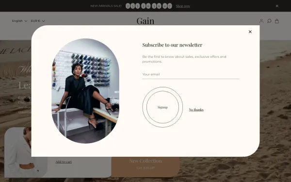 Navi+ menus on the Gain Shopify theme — desktop preview