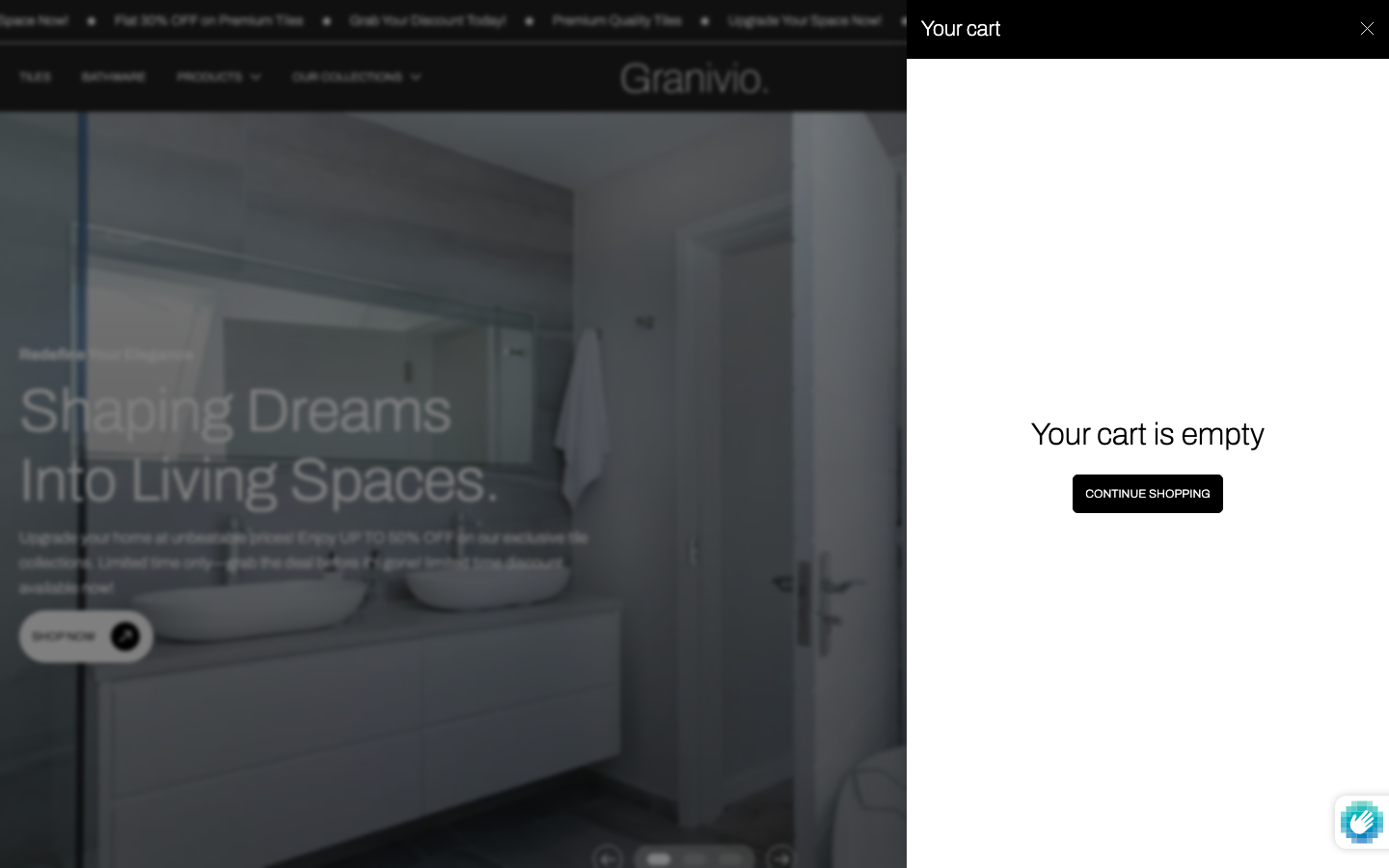 Cart → panel opened — Navi+ on the Granivio Shopify theme Cart → panel opened — Navi+ on the Granivio Shopify theme