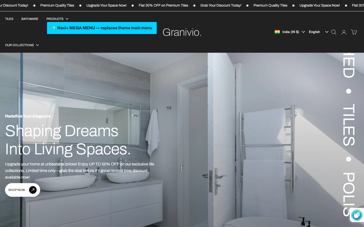 Replace main menu — Navi+ on the Granivio Shopify theme Replace main menu — Navi+ on the Granivio Shopify theme