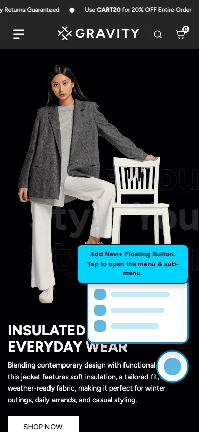 Navi+ FAB on the Gravity Shopify theme
