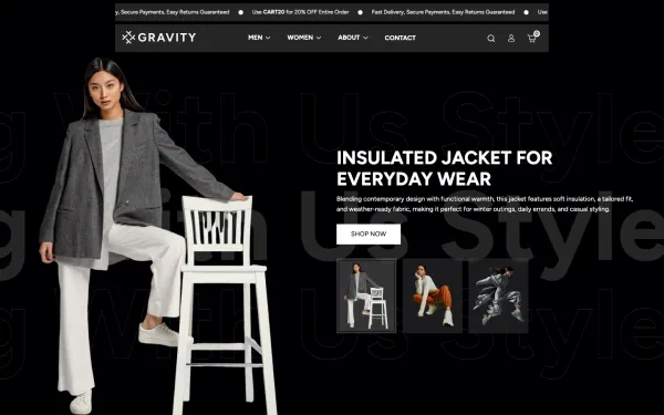 Navi+ menus on the Gravity Shopify theme — desktop preview