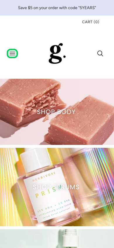 Hamburger → panel opened — Navi+ on the Grid Shopify theme