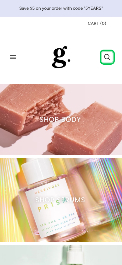 Search → panel opened — Navi+ on the Grid Shopify theme