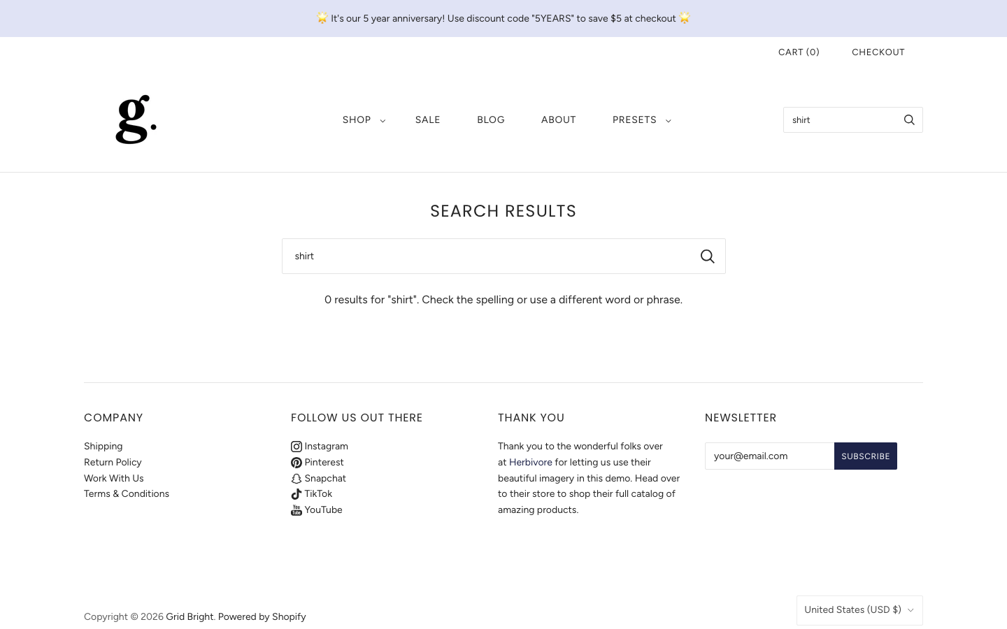 Search → panel opened — Navi+ on the Grid Shopify theme