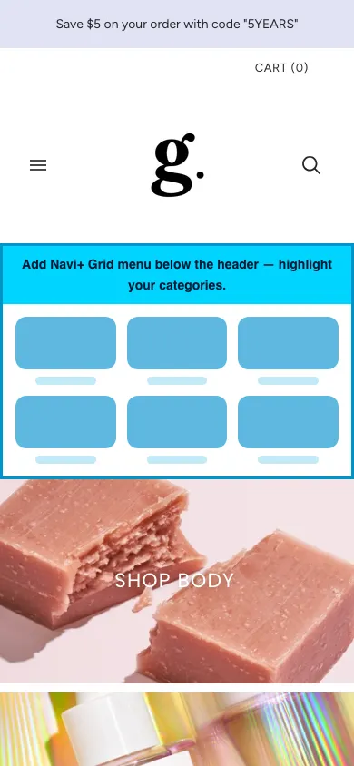 Navi+ Grid Menu on the Grid Shopify theme