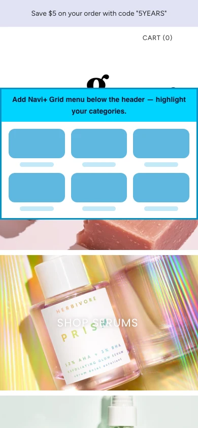 Navi+ Grid Menu on the Grid Shopify theme Navi+ Grid Menu on the Grid Shopify theme