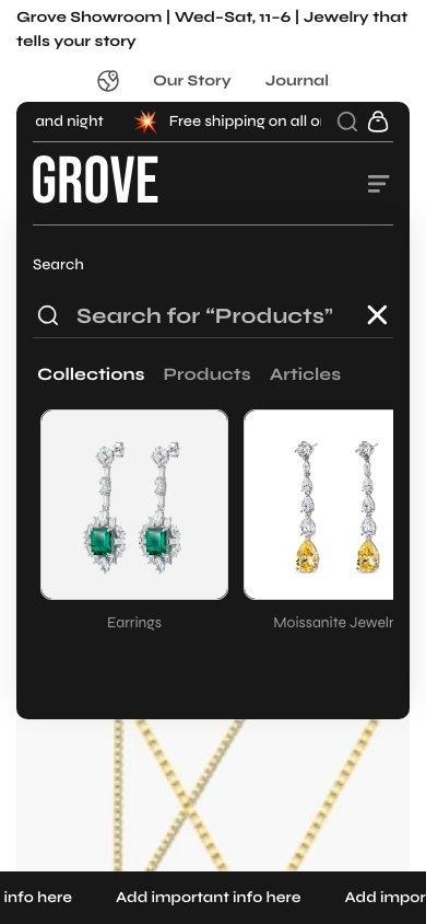 Search → panel opened — Navi+ on the Grove Shopify theme Search → panel opened — Navi+ on the Grove Shopify theme